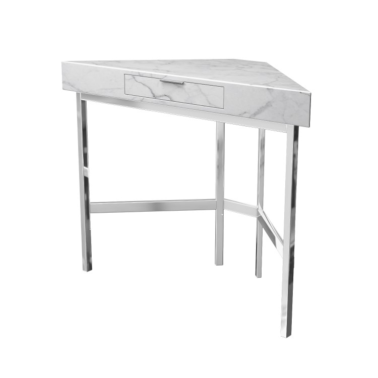 White Marble Effect Corner Desk with Drawer - Roxy