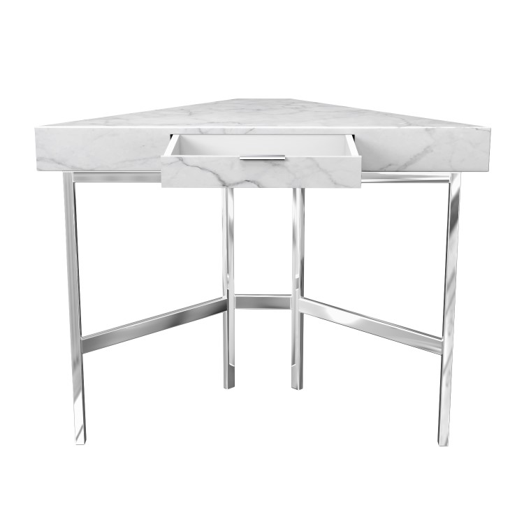 White Marble Effect Corner Desk with Drawer - Roxy