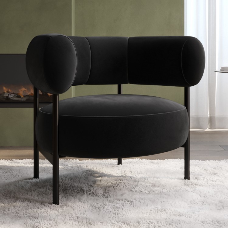 ONLY OPENED - Black Velvet Curved Armchair - Romy