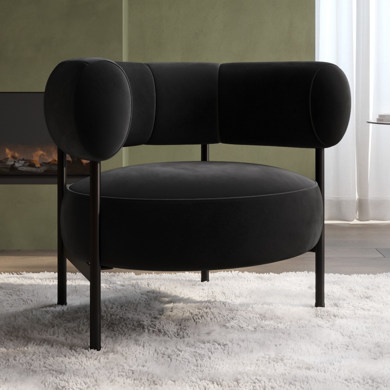 Romy Black Velvet Curved Armchair