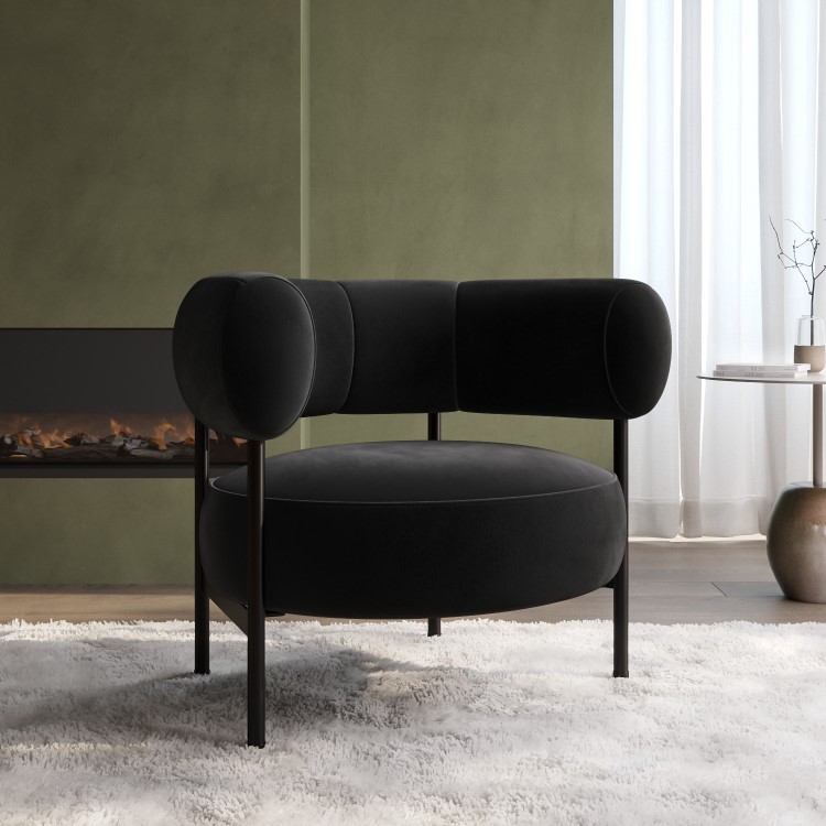 ONLY OPENED - Black Velvet Curved Armchair - Romy