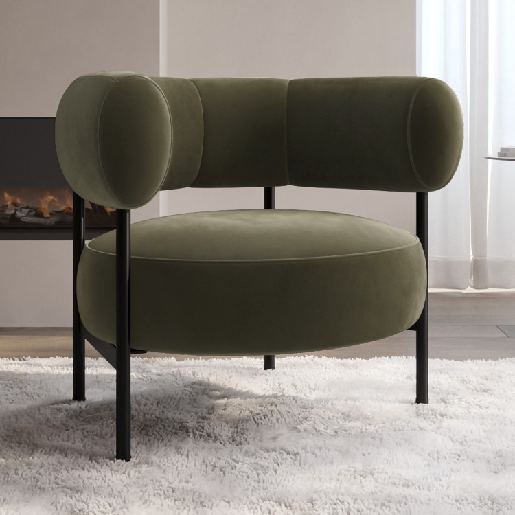 Green Velvet Curved Armchair - Romy