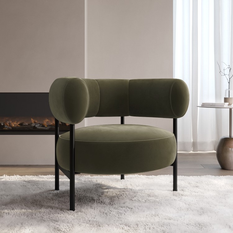 Green Velvet Curved Armchair - Romy