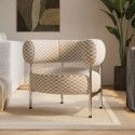 ROY005 Beige Checkerboard Curved Armchair - Romy 