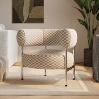Beige Checkerboard Curved Armchair - Romy 