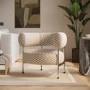 Beige Checkerboard Curved Armchair - Romy 