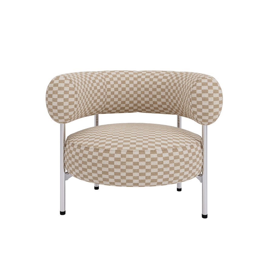 Beige Checkerboard Curved Armchair - Romy 
