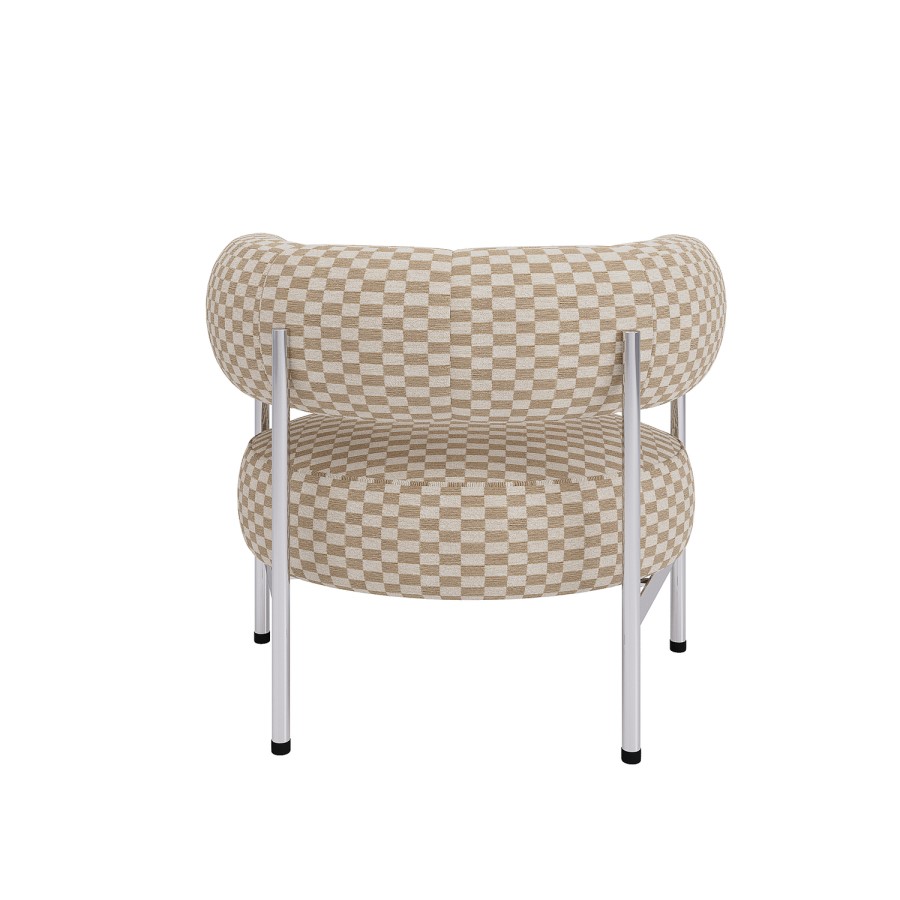 Beige Checkerboard Curved Armchair - Romy 