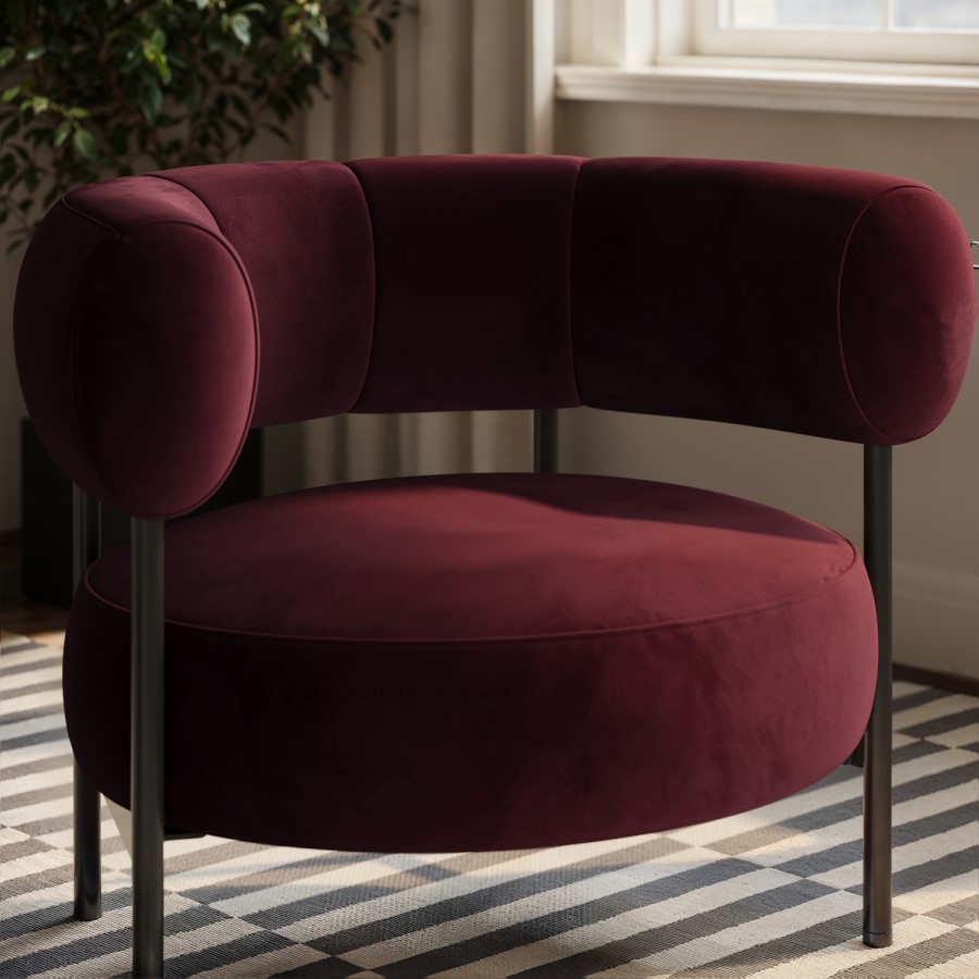 Burgundy Velvet Curved Armchair - Romy 