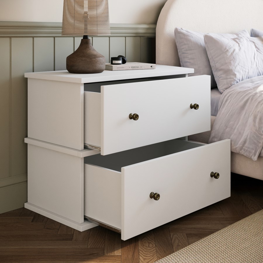 Wide Beige 2 Drawer Bedside Table - Ralph