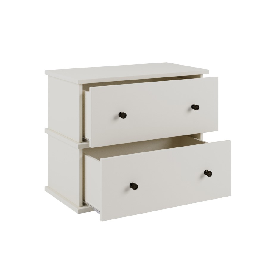 Wide Beige 2 Drawer Bedside Table - Ralph