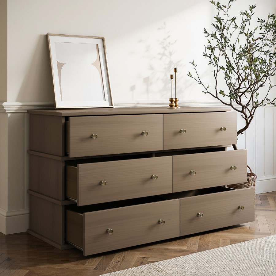 Large Dark Wood 6 Drawer Chest of Drawers - Ralph