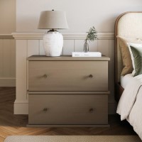 Wide Dark Wood 2 Drawer Bedside Table - Ralph
