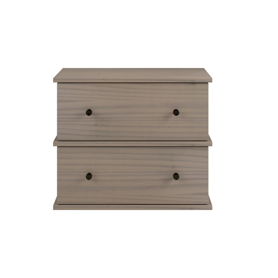 Wide Dark Wood 2 Drawer Bedside Table - Ralph