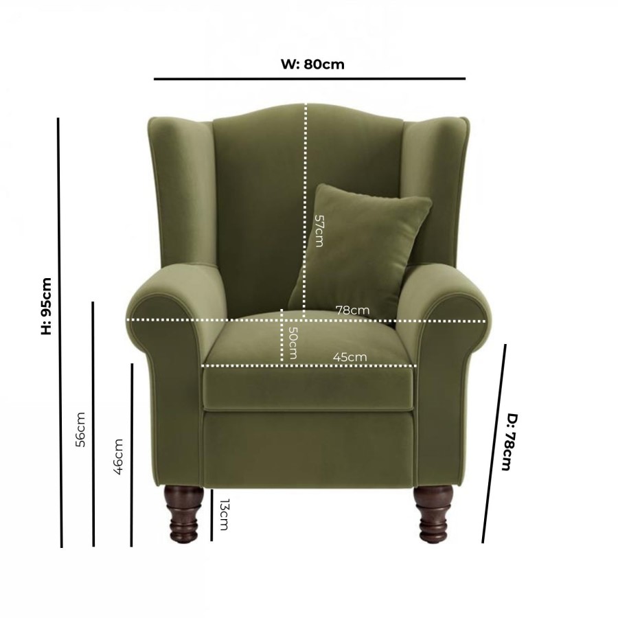 Olive Green Velvet Wingback Armchair - Rupert