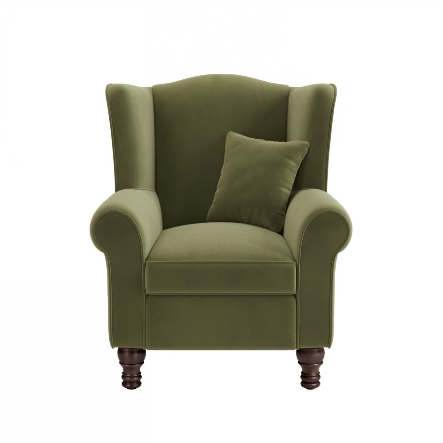 Olive Green Velvet Wingback Armchair - Rupert