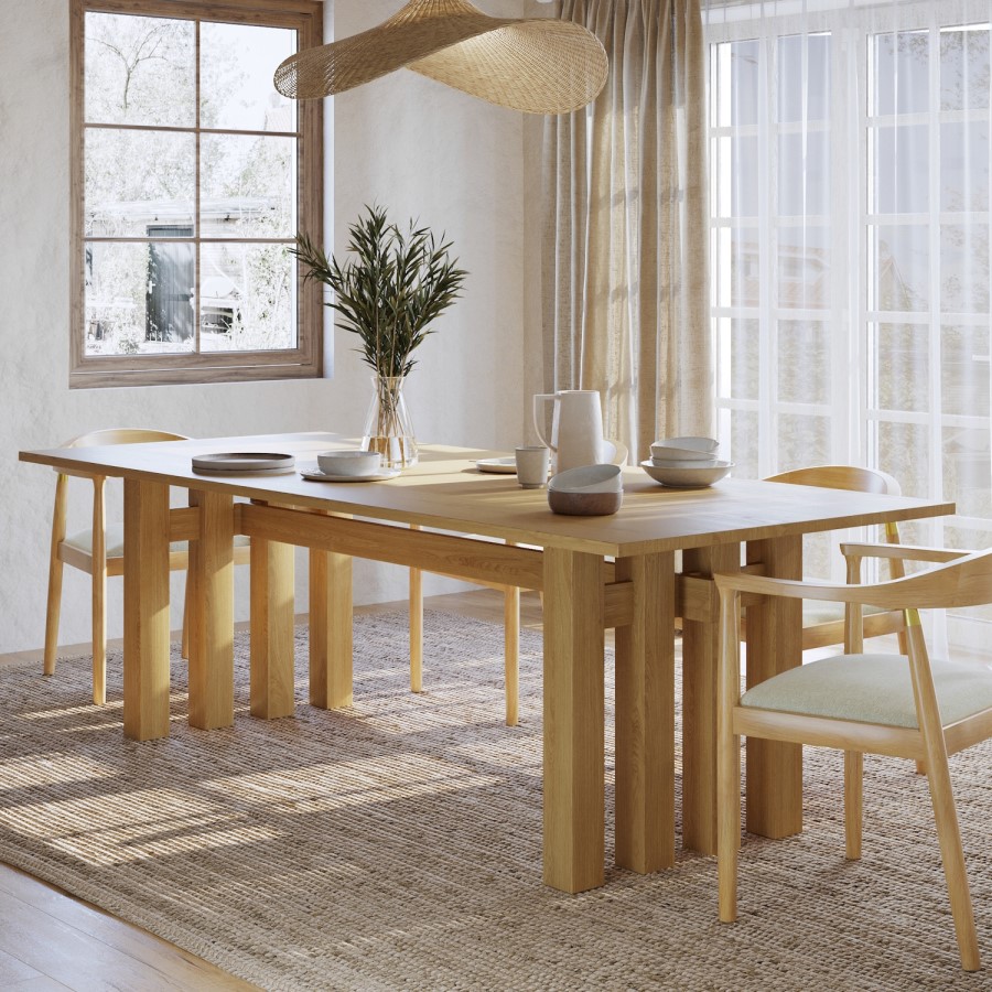 Large Solid Oak Rectangular Dining Table - 240cm - Seats 6 - 8 - Roe