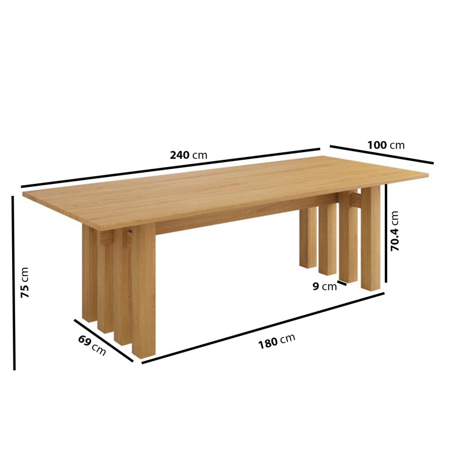 Large Solid Oak Rectangular Dining Table - 240cm - Seats 6 - 8 - Roe