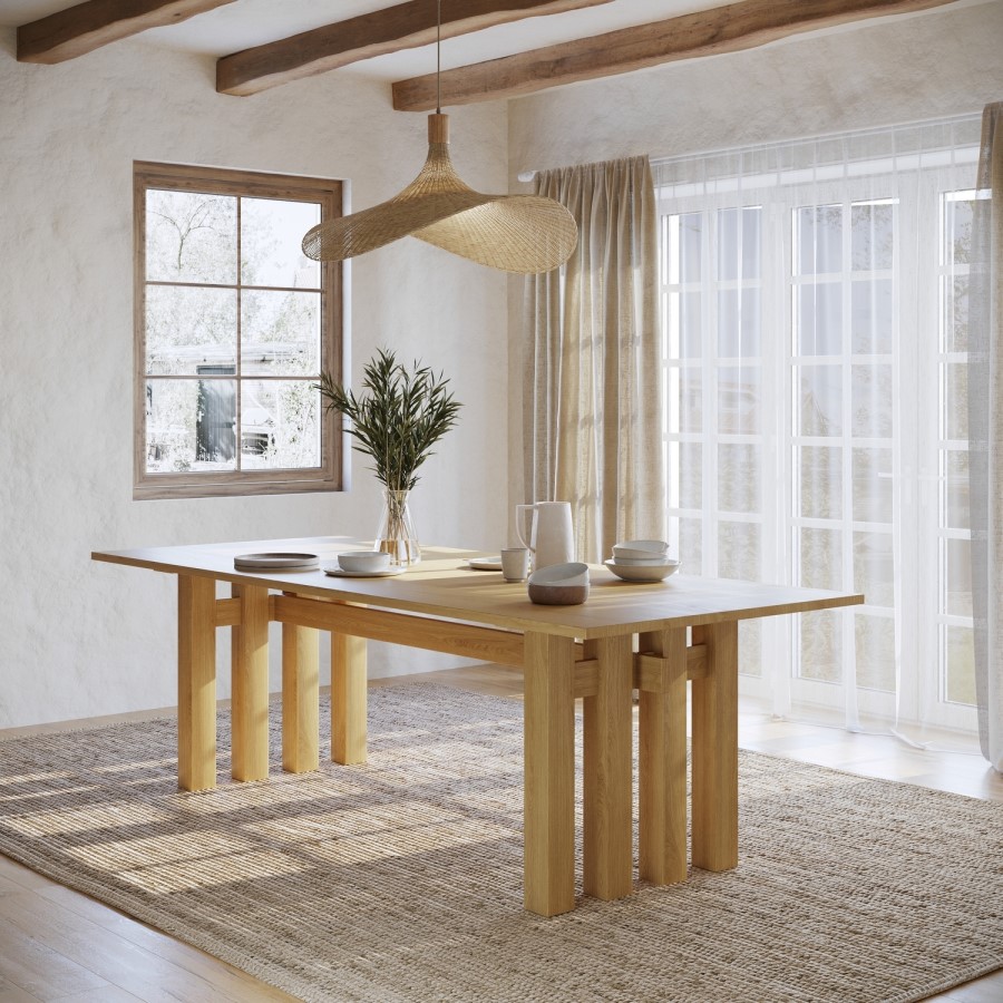 Large Solid Oak Rectangular Dining Table - 240cm - Seats 6 - 8 - Roe