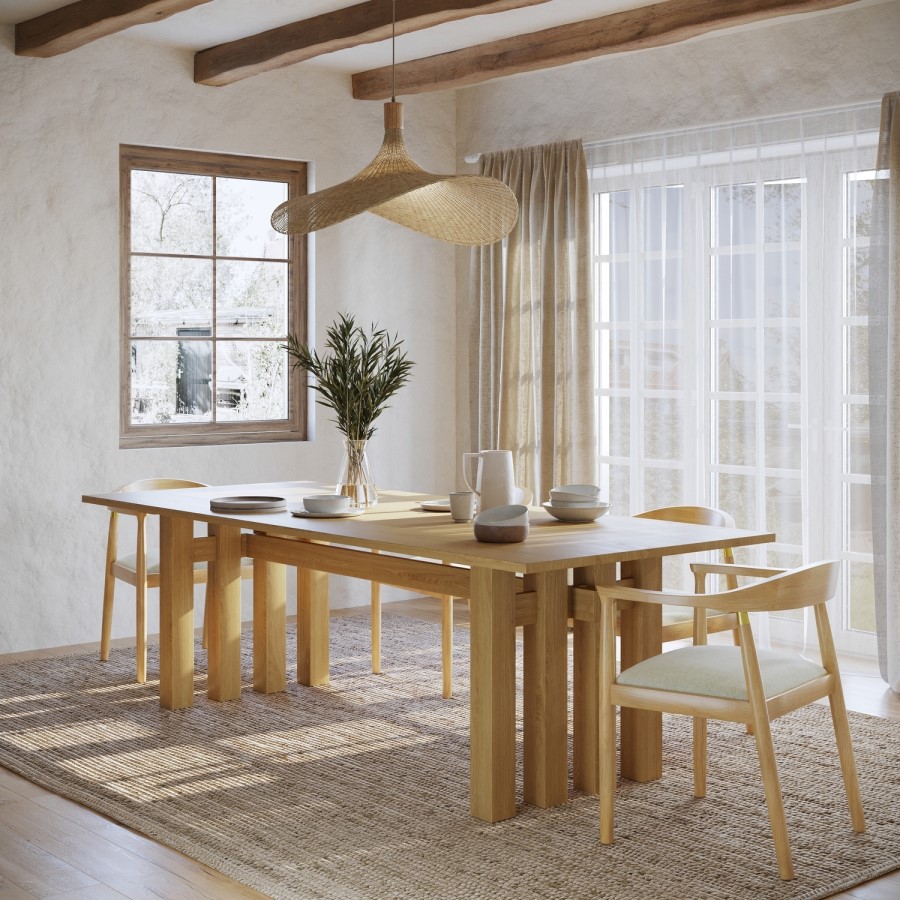 Large Solid Oak Rectangular Dining Table - 240cm - Seats 6 - 8 - Roe