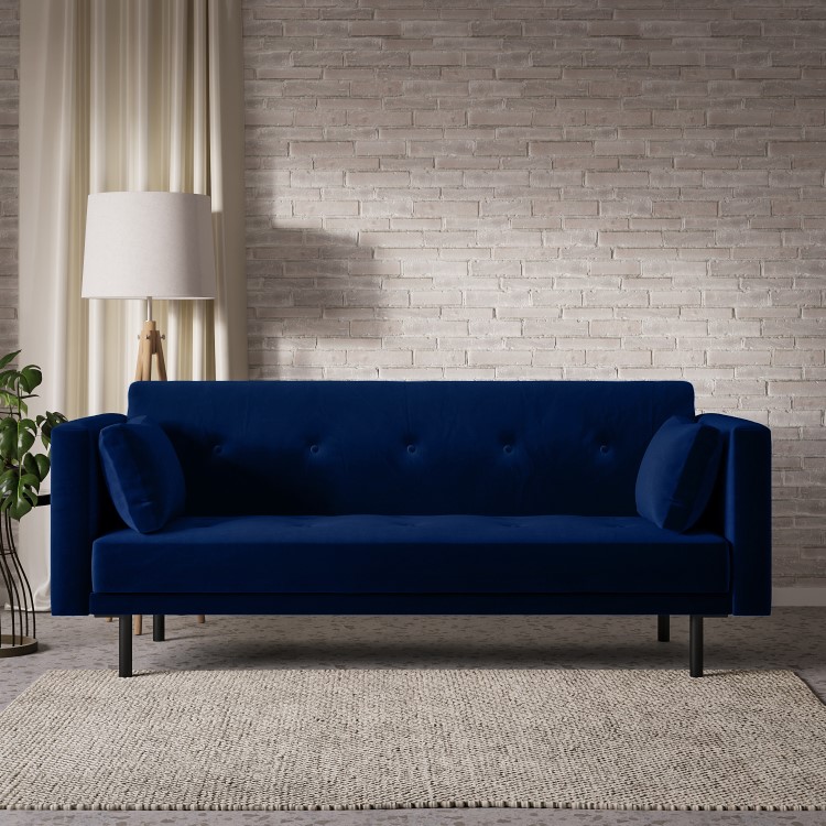 Navy Velvet Click Clack Sofa Bed - Seats 3 - Rory