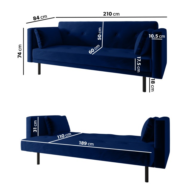 Navy Velvet Click Clack Sofa Bed - Seats 3 - Rory