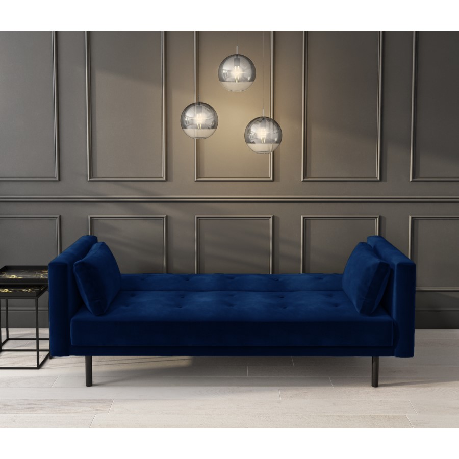 Velvet Sofa Bed in Navy Blue with Buttons- Seats 3 - Rory