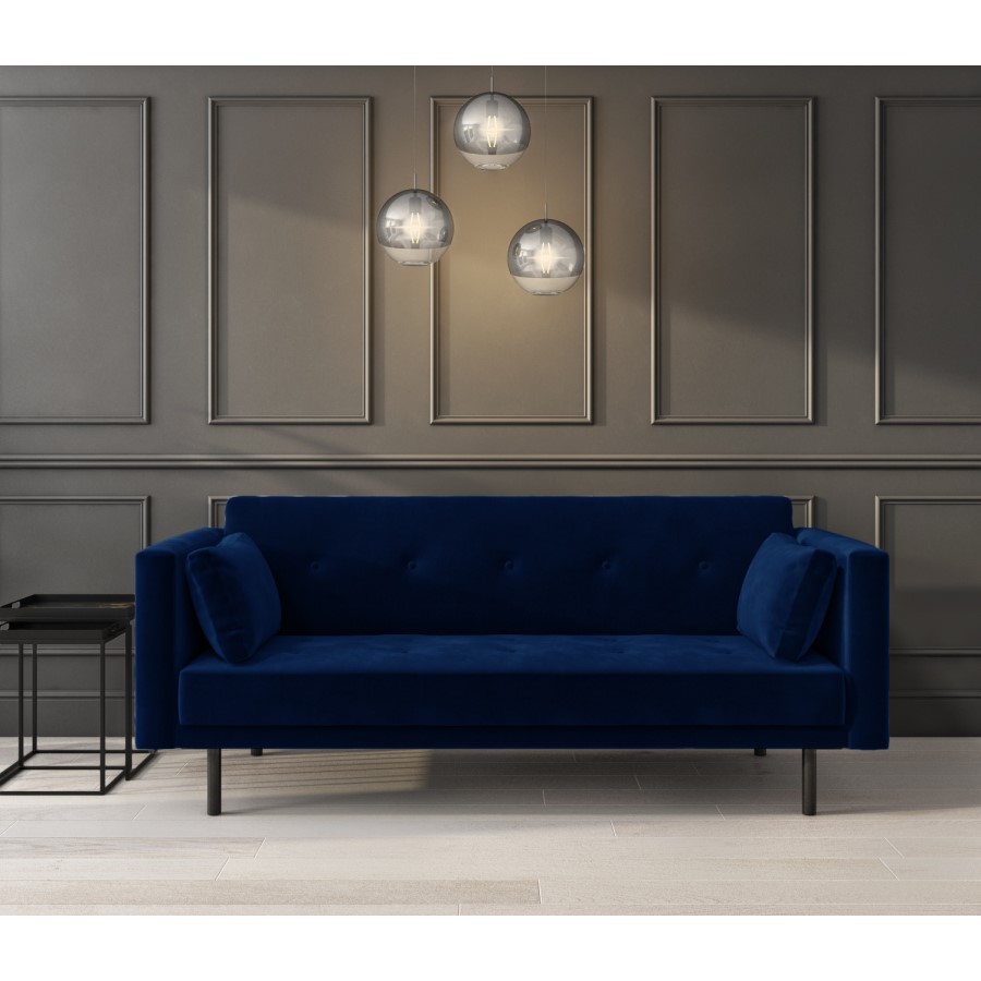 Velvet Sofa Bed in Navy Blue with Buttons- Seats 3 - Rory