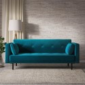 A2/RRY003 ALMOST PERFECT - Teal Velvet Click Clack Sofa Bed - Seats 3 - Rory