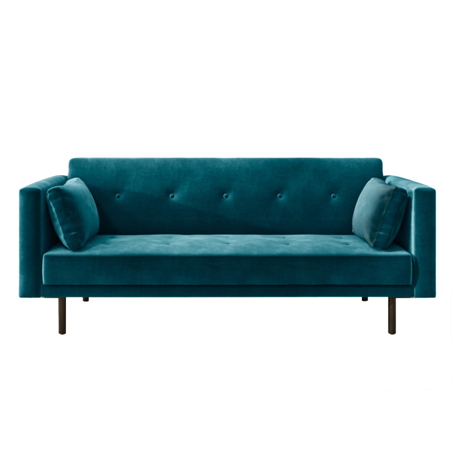 GRADE A2 - Teal Blue Velvet Sofa Bed with Cushions - Seats 3 - Rory