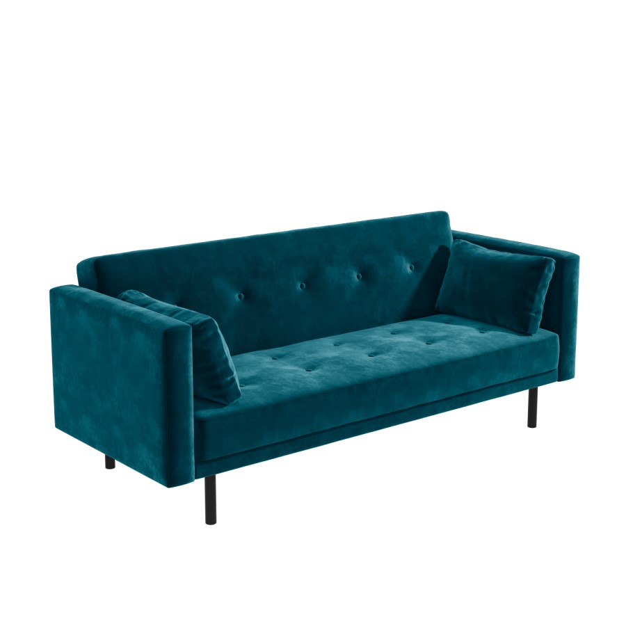 GRADE A2 - Teal Blue Velvet Sofa Bed with Cushions - Seats 3 - Rory
