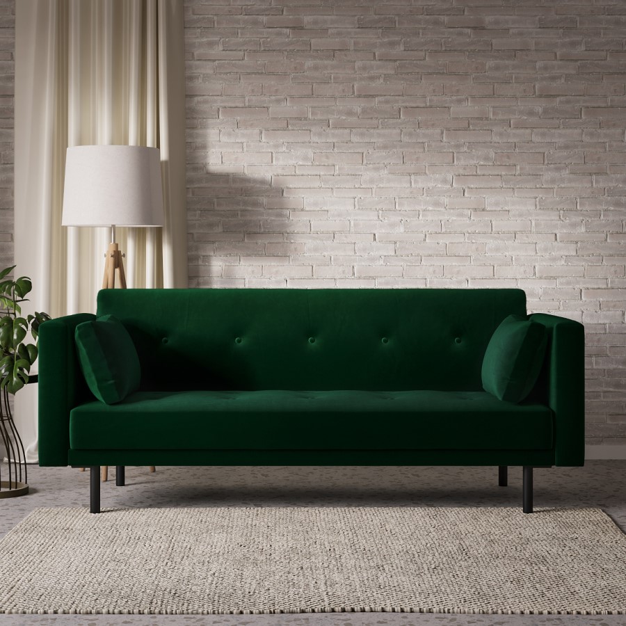 ONLY OPENED - Green Velvet Click Clack Sofa Bed - Seats 3 - Rory
