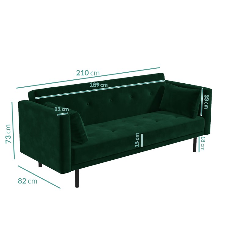 GRADE A1 - Velvet Sofa Bed in Dark Green with Buttons - Seats 3 - Rory