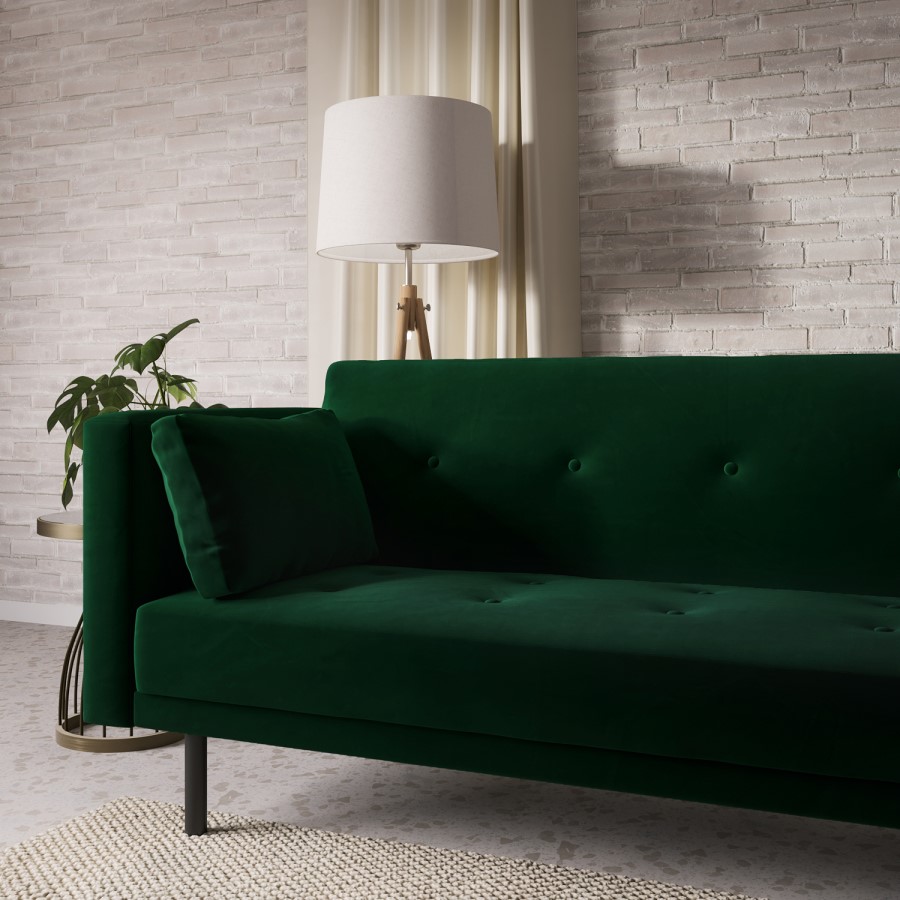 ONLY OPENED - Green Velvet Click Clack Sofa Bed - Seats 3 - Rory