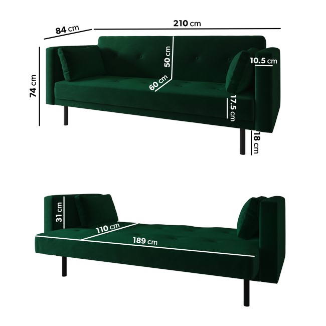 GRADE A1 - Green Velvet Click Clack Sofa Bed - Seats 3 - Rory