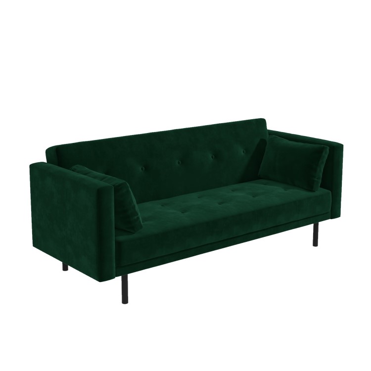 GRADE A1 - Velvet Sofa Bed in Dark Green with Buttons - Seats 3 - Rory