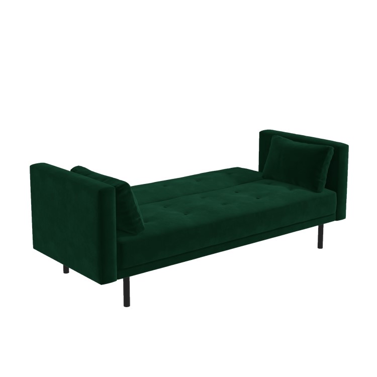 GRADE A1 - Velvet Sofa Bed in Dark Green with Buttons - Seats 3 - Rory