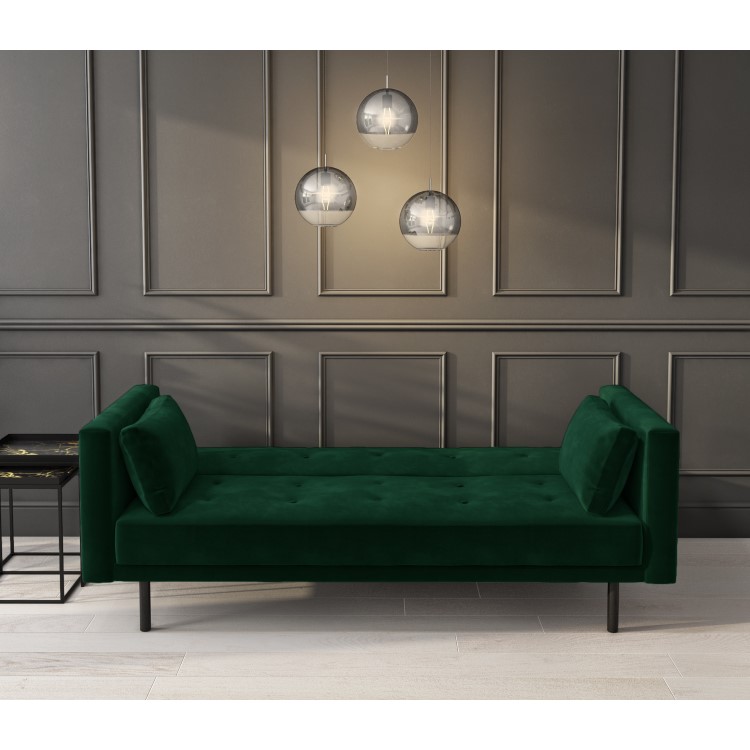 GRADE A1 - Velvet Sofa Bed in Dark Green with Buttons - Seats 3 - Rory