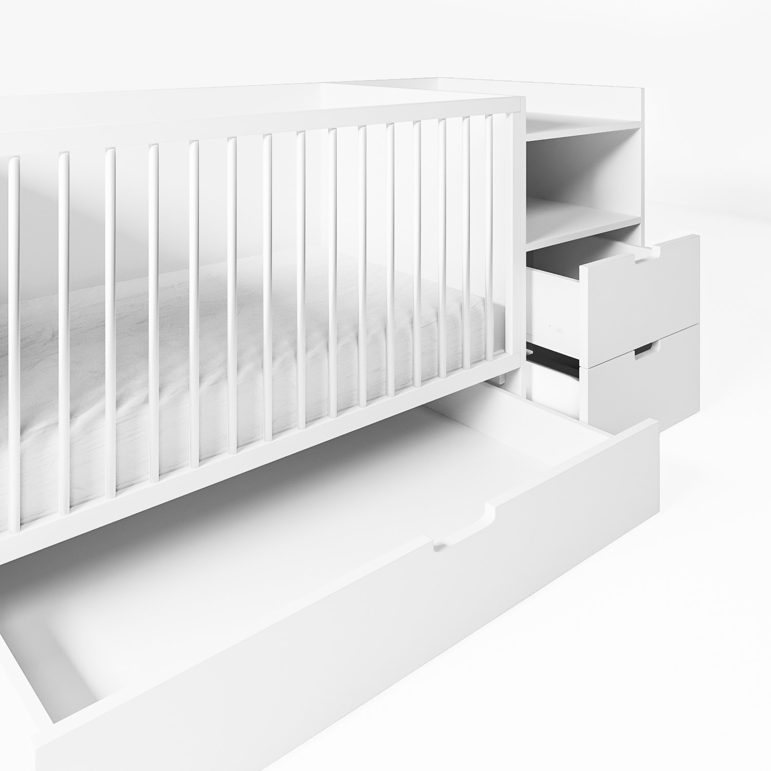 White Convertible Cot Bed with Drawer and Changer - Roscoe - Furniture123