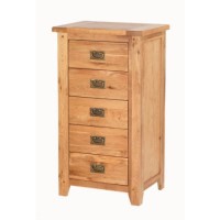 Cherbourg Rustic Oak 5 Drawer Tall Chest of Drawers