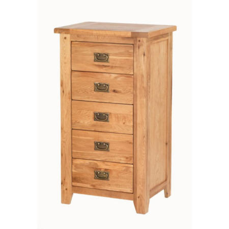 Cherbourg Rustic Oak 5 Drawer Tall Chest of Drawers