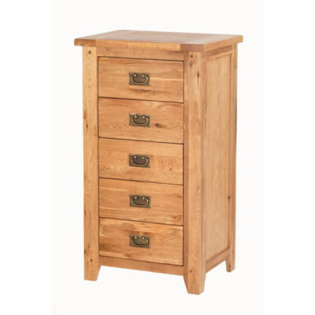 Cherbourg Rustic Oak 5 Drawer Tall Chest of Drawers