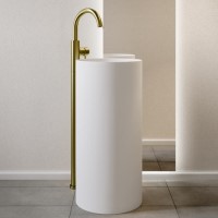 Matt White Round Stone Resin Freestanding Cylinder Pedestal Basin with Waste 400mm - Ruby