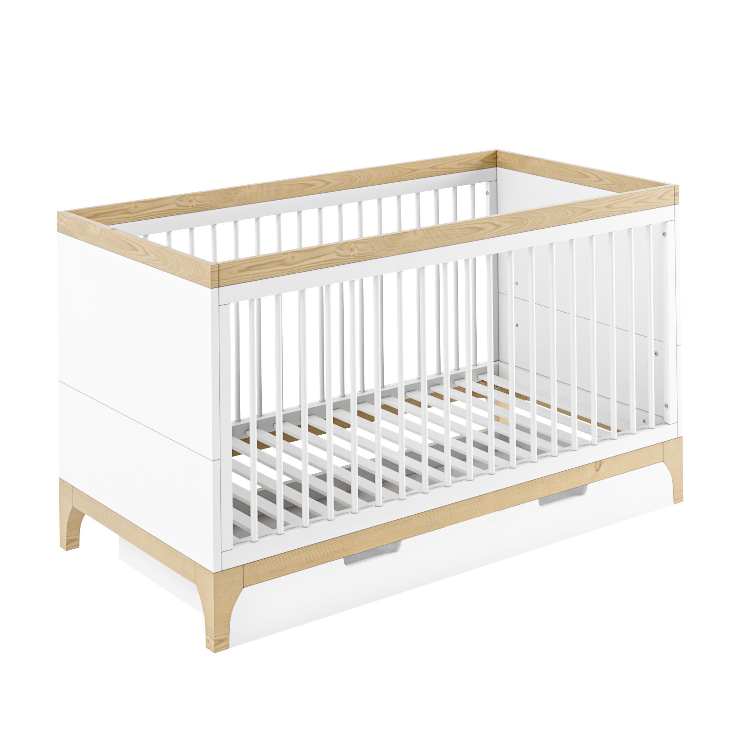 White and Pine Convertible Cot Bed with Storage Drawer - Rue - Furniture123