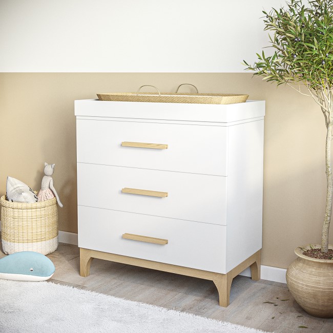 White and Wood Baby Changing Table with Drawers - Rue