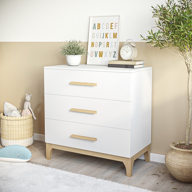 White and Wood Baby Changing Table with Drawers - Rue