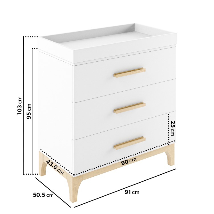 White and Wood Baby Changing Table with Drawers - Rue