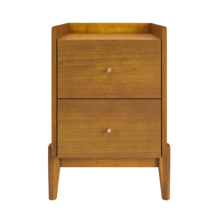 Wooden Mid-Century 2-Drawer Bedside Table - Rumi