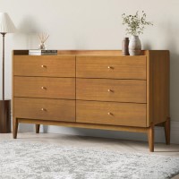 Wide Wooden Mid-Century Chest of 6 Drawers - Rumi Wide Wooden Mid-Century Chest of 6 Drawers - Rumi