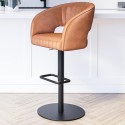 A1/RUN001 ONLY OPENED - Curved Tan Faux Leather Adjustable Bar Stool with Back - Runa